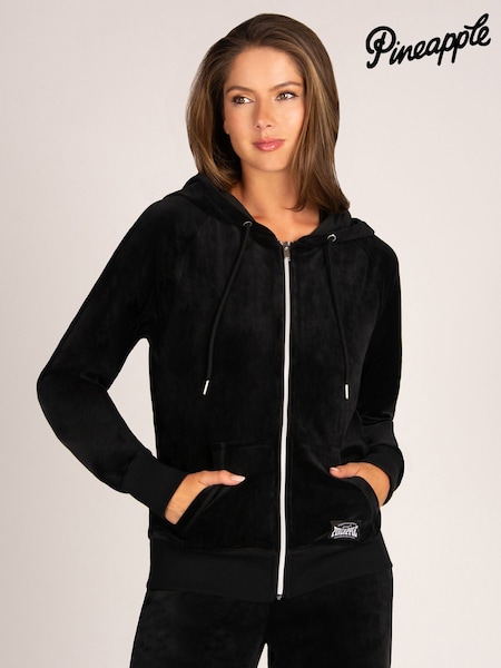 Black - Pineapple Velour Zip Through Hoodie Jacket