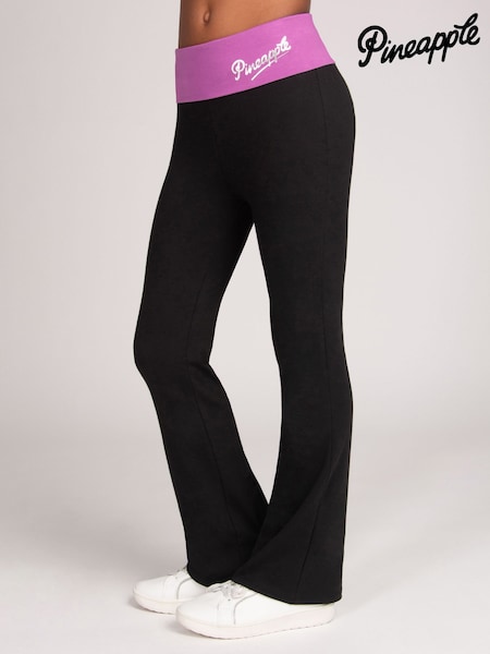 Black/Purple - Foldover Waistband Girls Jersey Flare Trousers