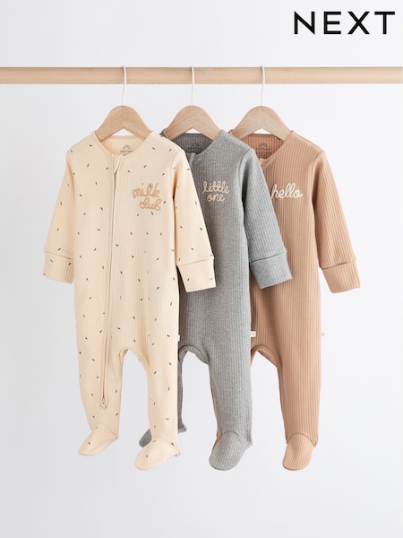 Diseño "Milk Club" en tono neutro - Baby Two Way Zip 100% Cotton Sleepsuits 3 Pack (0mths-2yrs) (606563) | 26 € - 29 €
