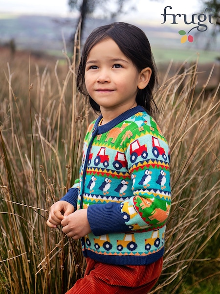 Blue - Frugi Robyn Fairisle Cardigan