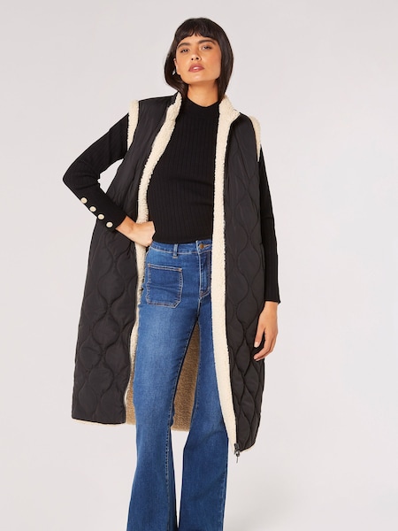 Apricot Black Longline Reversible Borg Quilted Gilet (606804) | €38