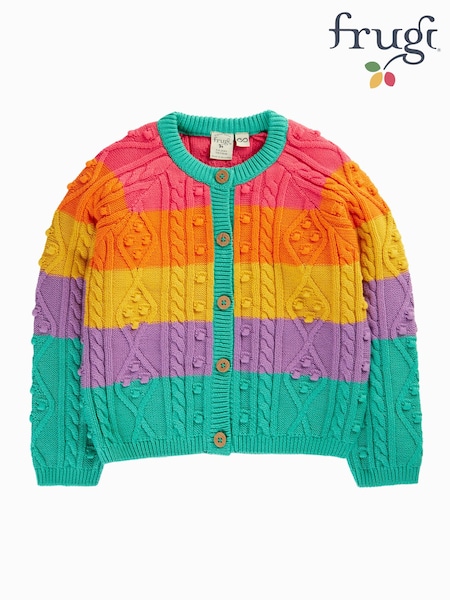 Blue - Frugi Clay Cable Knit Cardigan