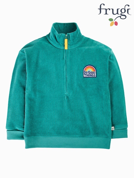 Green - Frugi Croft Cord Half Zip Jumper