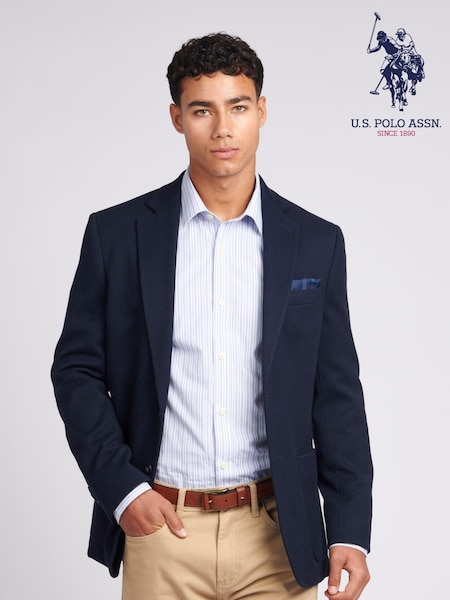 U.S. Polo Assn. Blue Mens 100% Cotton Diamond Texture Jersey Blazer Coat Jacket (607514) | €115