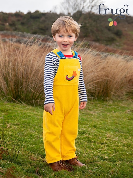 Yellow - Frugi Gylly Cord Reversible Dungarees
