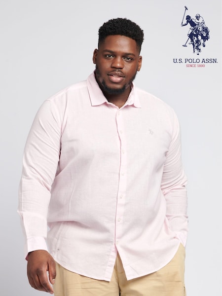 U.S. Polo Assn. Pink Linen Blend Relaxed Long Sleeve Shirt (607551) | 161 QAR