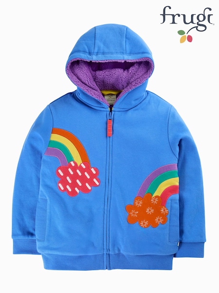 Blue - Frugi Ted Fleece Lined Hoodie