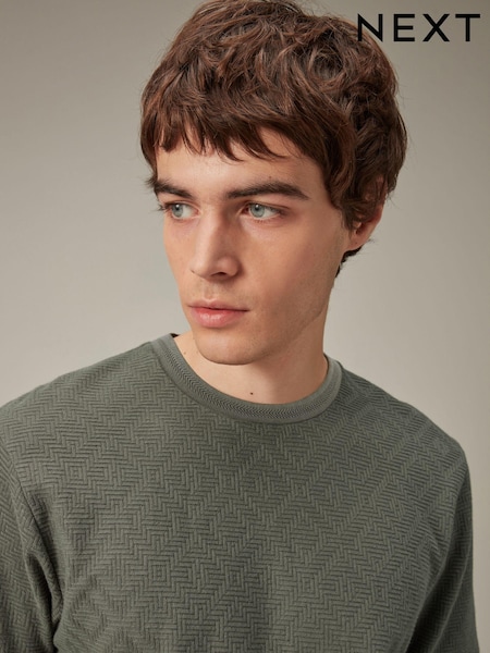 Khaki Green Textured Relaxed Fit T-Shirt (607744) | €4