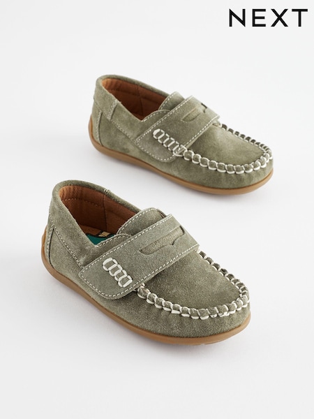 Sage Green Standard Fit (F) Leather Penny Loafers with Touch and Close Fastening (608117) | €15.50 - €18.50