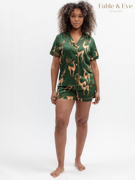 أخضر - Fable And Eve Deer Print Shorty Set