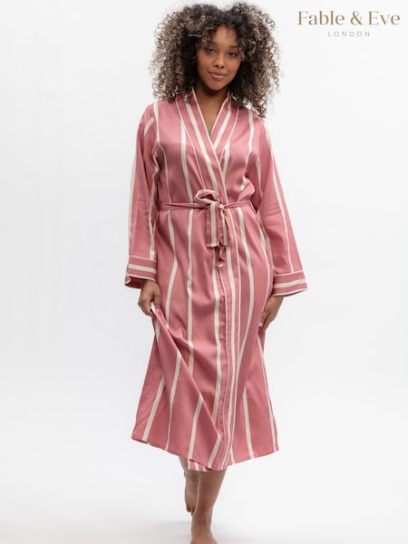 Pink - Fable And Eve Printed Stripe Long Dressing Gown