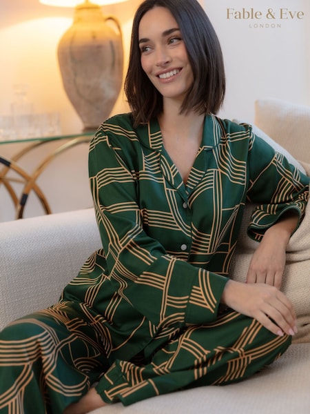 Green - Fable And Eve Geo Print Wide Leg Pyjamas Set