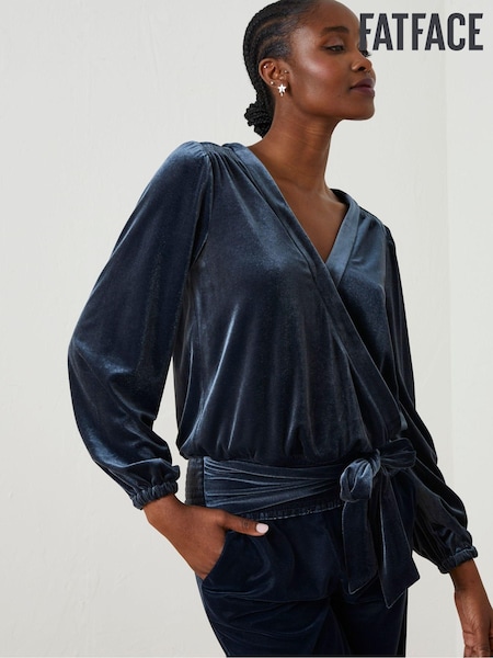 FatFace Blue Reese Velvet Wrap Top (608321) | €37
