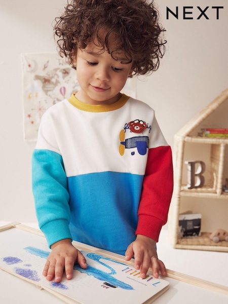 White/Blue/Red Colourblock Character Crew Neck 100% Cotton Sweatshirt (3mths-7yrs) (608531) | AED35 - AED42