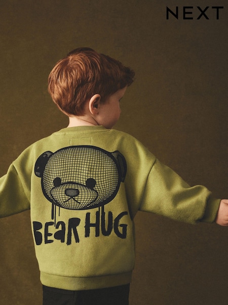 Khaki Green Bear Placement Backprint Crew Neck Sweatshirt (3mths-7yrs) (608592) | €11 - €14