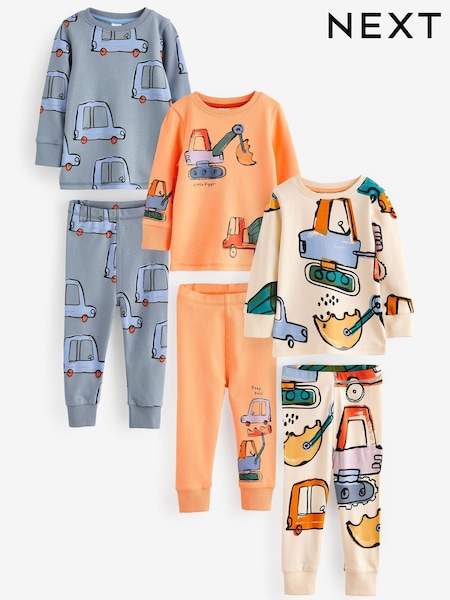 Blue/Orange Digger Snuggle Pyjamas 3 Pack (9mths-12yrs) (608615) | $63 - $77