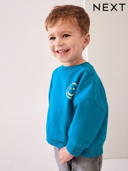 Modrozelena modra - Crew Neck 100% Cotton Sweatshirt (3mths-7yrs) (608639) | € 7 - € 9