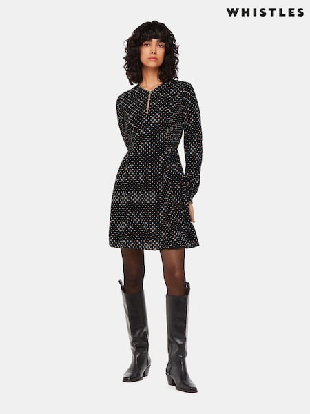 Whistles Scattered Hearts Flippy Black Dress (608840) | 622 LEI