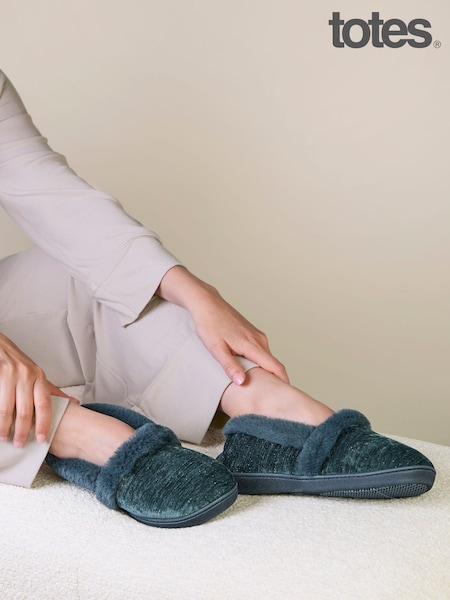 Green - Totes Sparkle Full Back Slippers