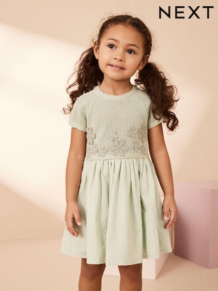 Mint Green Flower Knit 2fer Dress (3mths-7yrs) (609315) | €12 - €13