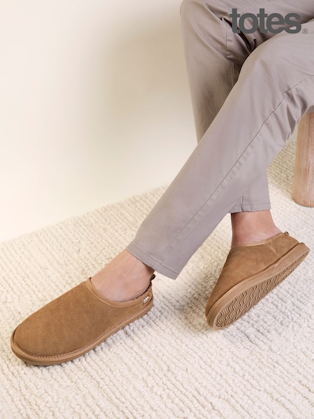 Коричневий - Regular Totes Suede Mule Slippers With Borg Lining