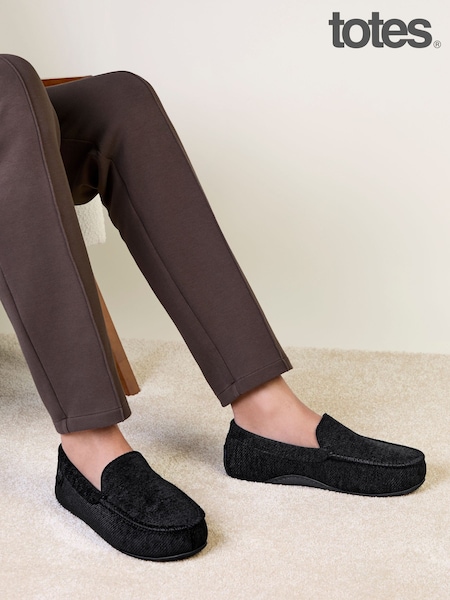 Negro - Regular Totes Soft Cord Moccasin Slippers