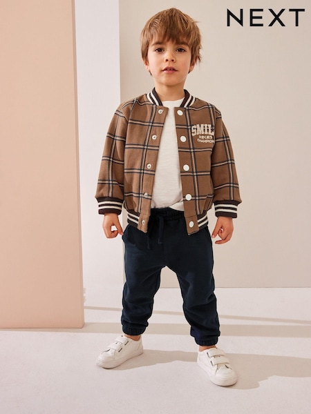 Tan Brown Check 2 Piece Jersey Check Bomber and Jogger Set (3mths-7yrs) (609459) | AED85 - AED99
