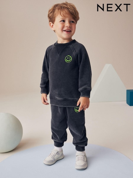 Charcoal Grey/Green Acid Wash Sweatshirt and Jogger Set (3mths-7yrs) (609477) | AED63 - AED78