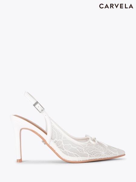 White - Carvela Positano Lace Sling High Shoes