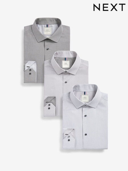 Grey Slim Fit Single Cuff Easy Care Shirts 3 Pack (609915) | 168 QAR