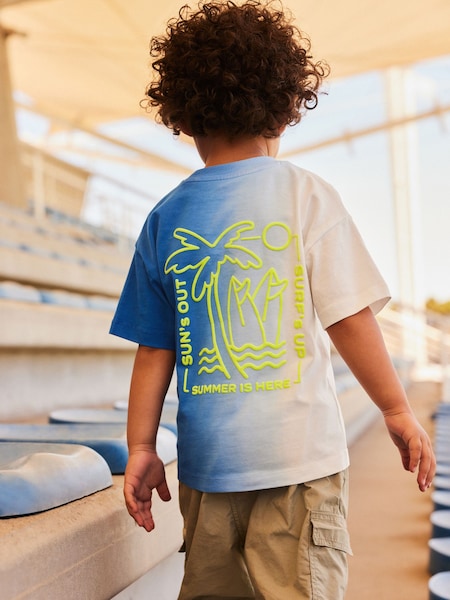 Blue/White Back Print 100% Cotton Short Sleeve T-Shirt (3mths-7yrs) (610129) | €6 - €8