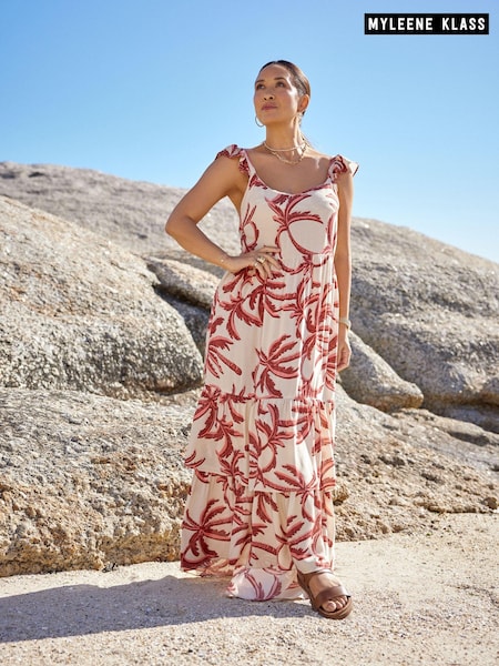Myleene Klass Cream Palm Printed Tiered Sun Dress (610170) | €33