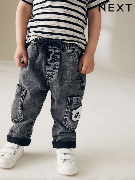 Schwarzer Denim mit Panda - 100% Cotton Cargo Jeans (3mths-7yrs) (610316) | 13 € - 15 €