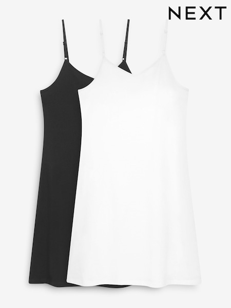 Black/White Short Naturally Cooling Cotton Midi Slips 2 Pack (610371) | R$ 225