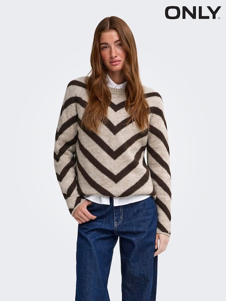 Naturlig - Only Chevron Stripe Crew Neck Pullover Jumper