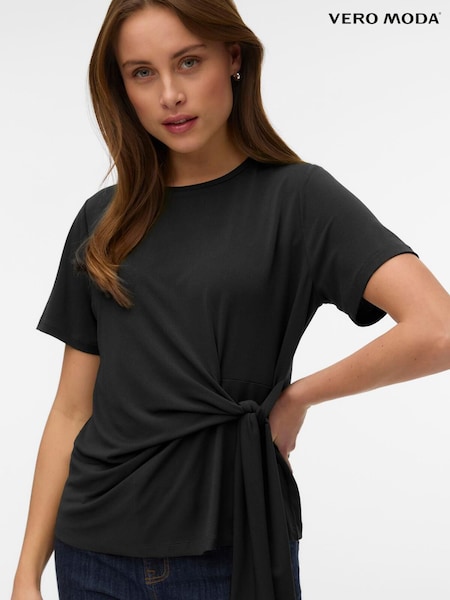 ブラック - Vero Moda Knot Detail Short Sleeve Top