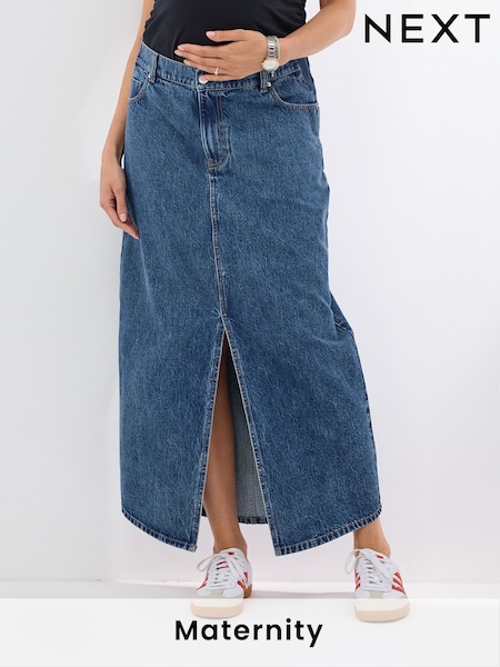 כחול בהיר - Denim Maternity Midaxi 100% Cotton Skirt (610835) | ‏133‏₪
