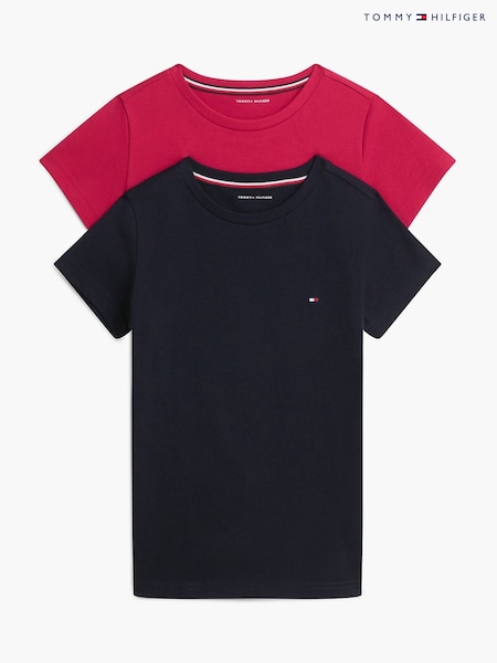 Whimsy Pink/Navy Blue - Tommy Hilfiger Signature Crew Neck T-shirts 2 Pack