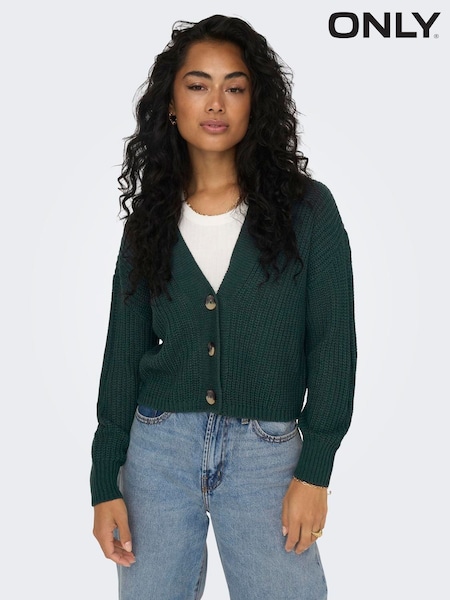 Grün - Only Ribbed Button Front V-neck Cardigan