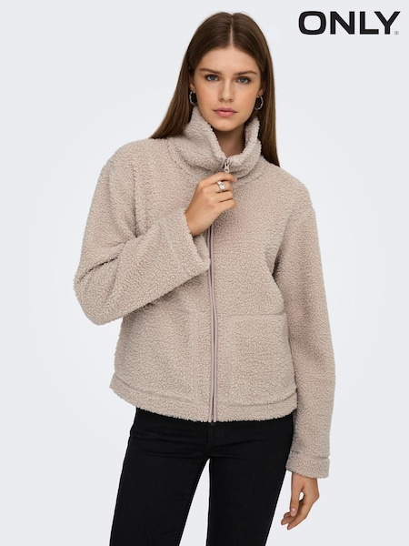 Cream - Only Zip Front Teddy Jacket