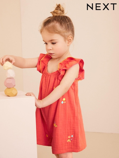 Koralno roza okrašena - 100% Cotton Playsuit (3mths-7yrs) (611134) | € 14 - € 15