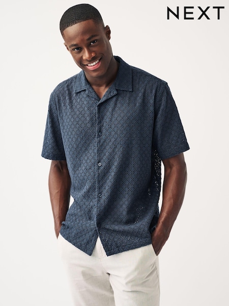 Темно-синий - Broderie Short Sleeve 100% Cotton Shirt (611143) | €8