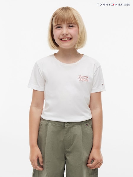 Hvid - Tommy Hilfiger Logo Crew Neck T-shirt