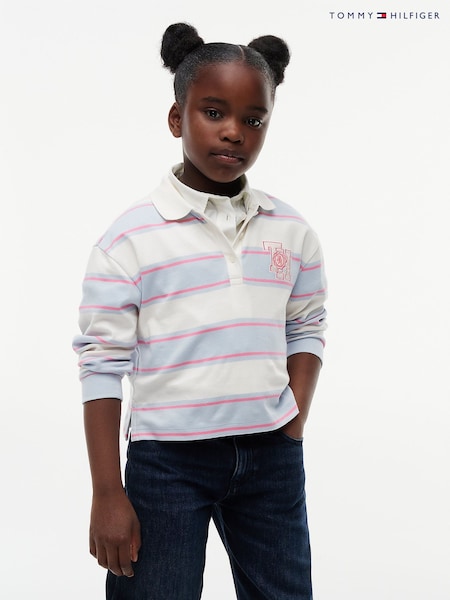 Blå - Tommy Hilfiger Stribet langærmet Polo-skjorte med afslappet pasform