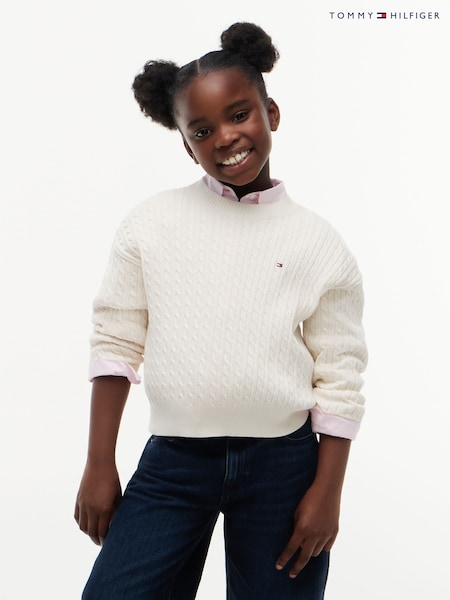 Cream - Tommy Hilfiger Relaxed Cable Knit Jumper