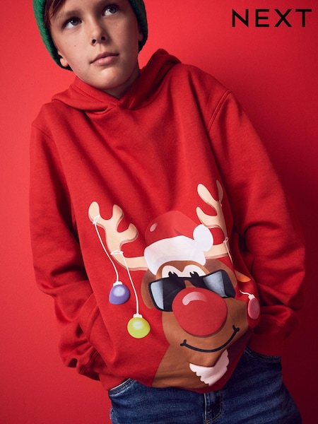 Rot - Reindeer Christmas Hoodie (3-16yrs) (611446) | 5 € - 6 €