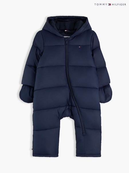 Blue - Tommy Hilfiger Zip-thru Snowsuit With Mittens And Booties