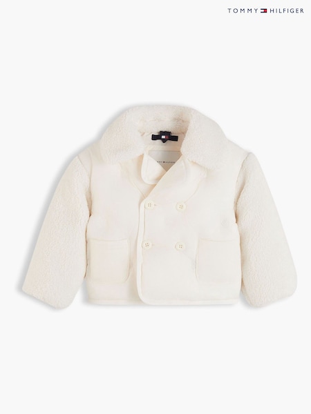 White - Tommy Hilfiger Flag Relaxed Quilted Fleece Jacket