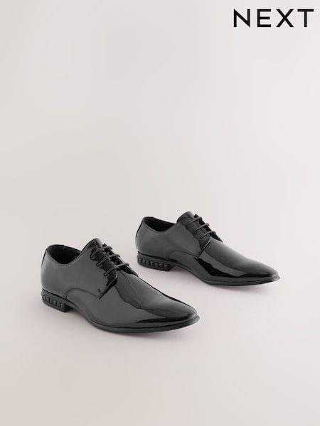 Black - Regular Diamante Heel Patent Derby Shoes