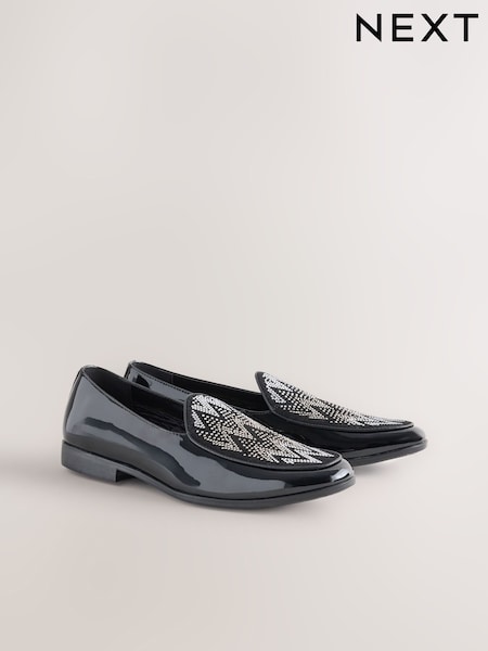 Svart - Regular Patent Embellished Loafers
